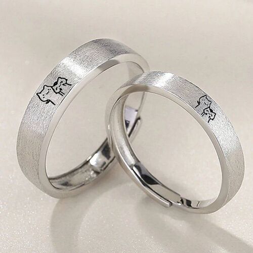 1Pair Couple Rings Cute Kitten Sliver Open Ring For Women Me