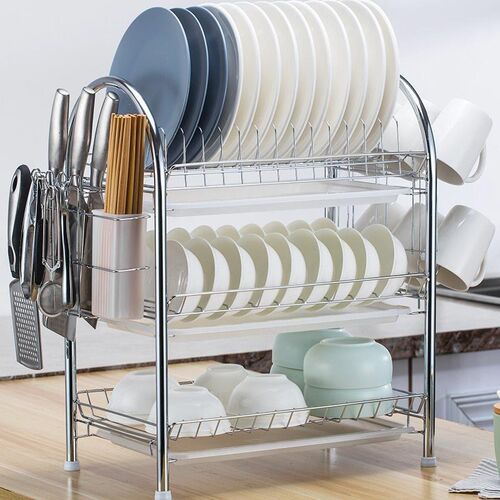 Kitchen stainless steel bowl drain plate storage rack shelf