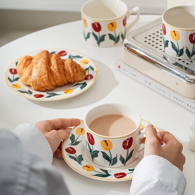 Hand-painted Medieval Tulip ffee Cup Set Ceramic Cup Mug Ins