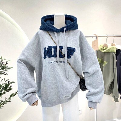 Fashion Patchwork Oversize Sweatshirt Women Winter Casual Lo