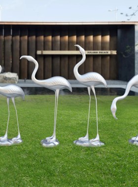 仿真发光火烈鸟雕塑摆件玻璃钢落地花园林景观婚庆橱窗装饰道具大