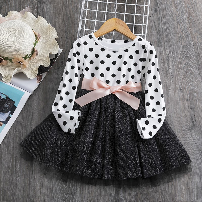 Long Sleeve Dress For Girls Polka Dot Kids Clothes 2 3 4 5 6图片