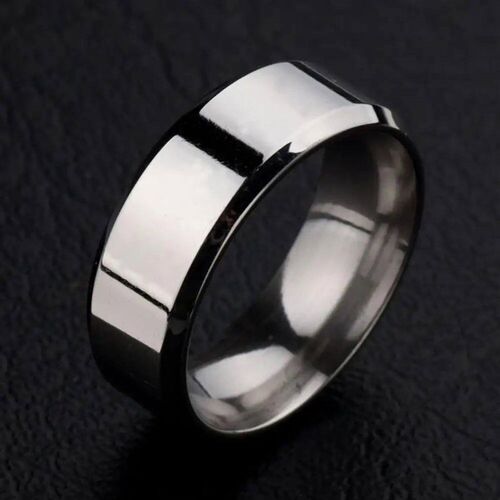Mens Silver Color Black Stainless Steel Ring Classic Solid