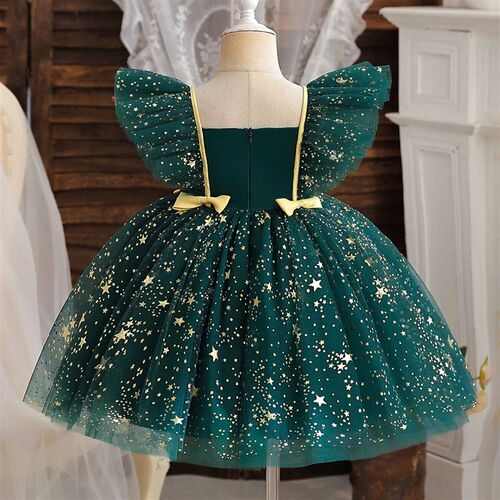 Ruffle Sleeve Sequin Girl Dress Baby 1 Year Bithday Fluffy B