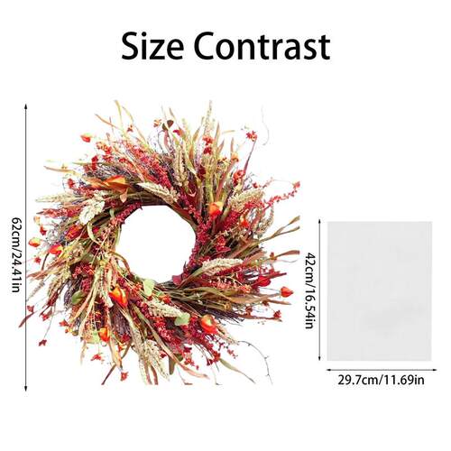 24 Inch Fall Wreath Front Door Wreath Grain Garland Autumn W