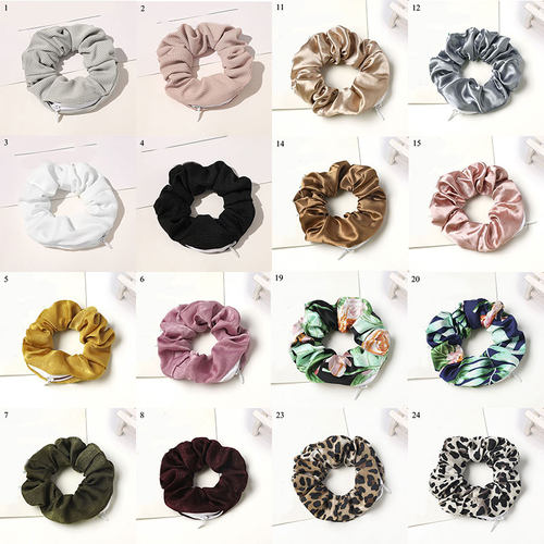 New Solid Color Novelty  Designs Zipper Scrunchies Women Cre