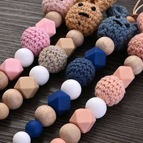Baby Wooden Pacifier Clip Wood Crochet Rabbit Teething Sooth