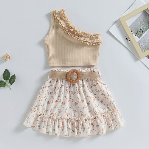 1-6Y Kids Girls Summer Clothes Set Baby One Shoulder Sleevel