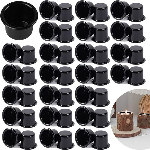 Black Candle Holder Set Round Wrought Iron Desktop Tea Light