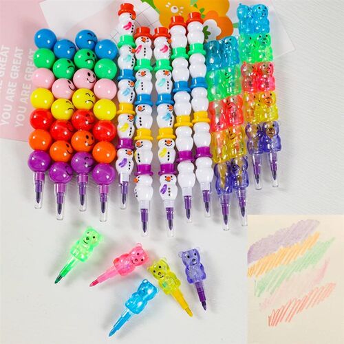 Cute Lollipop Snowman Bear Building Block Crayon Painting Pe