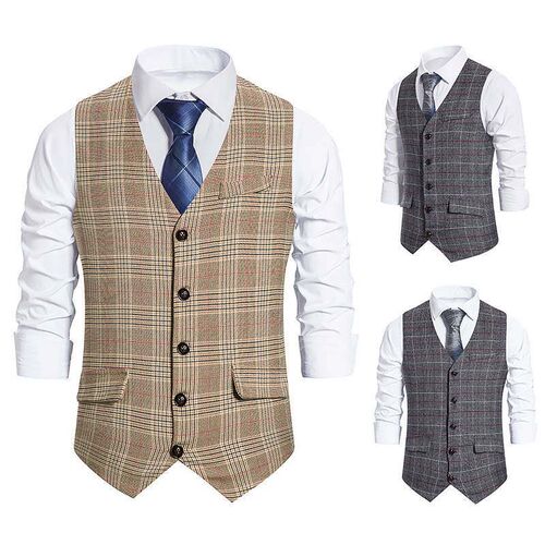 European code autumn new mens plaid single-breasted vest me