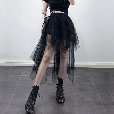 Gothic Black Tulle Skirt Women Summer Fashion High Waist Str