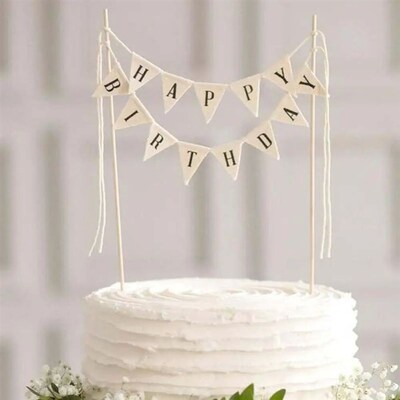 New Birthday Cake Flag Topper Baking Decoration Tools Wood G