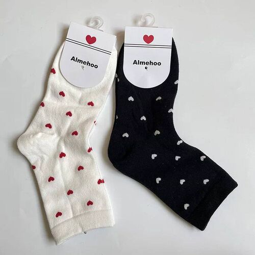 Long Cute Socks Women Cotton Love Heart With Print Kawaii Be