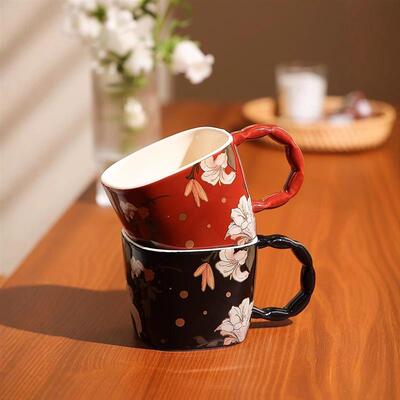 Square Ceramic Mug with French Floral Design Gift Cup