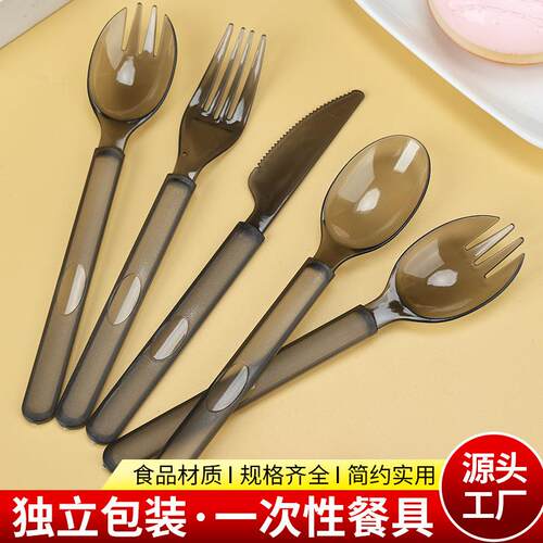 Plastic Disposable Tableware Black Dessert Forks Spoon