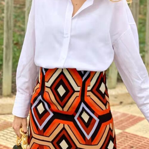 PUWD Vintage Women Geometric Diamond Print High Waist Skirt