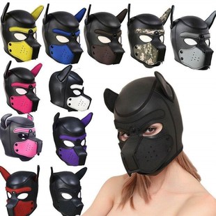 Party Masks Pup Puppy Play Dog Hood Mask Padded Latex Rubber