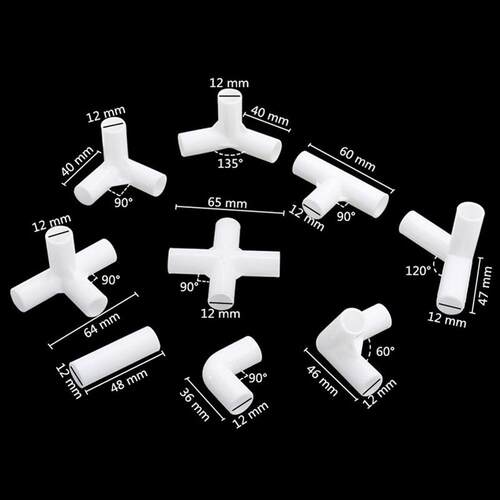 5Pcs Inner Diameter 12mm Straight Elbow 4Way Tee Connector