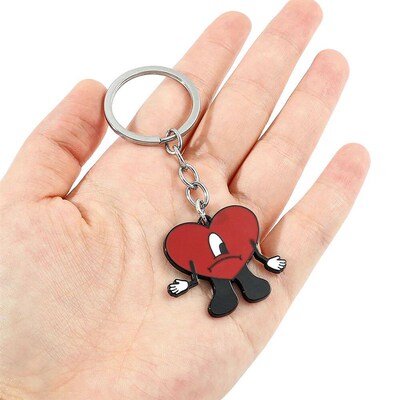 Bad Bunny Heart Keychain Cute Fashion Red Heart Shape Keyrin