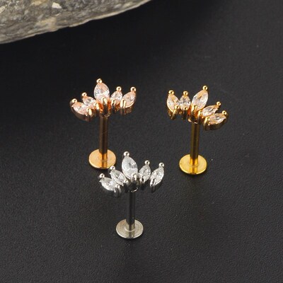 Crystal Flower Tragus Piercing Earring Flat 16G Cross Cartil