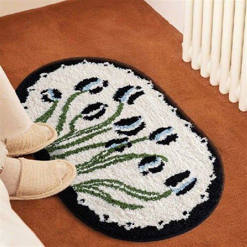 Oval Tufting Tulip Bathmat Soft Black White Bathroom Door