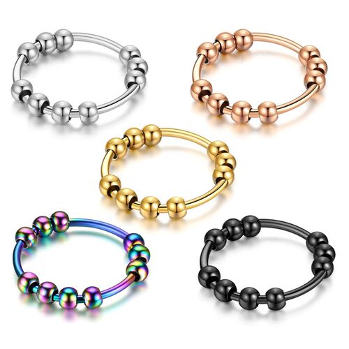 New Stainless Steel Beads Anxiety Rings Stress Relief Fidget