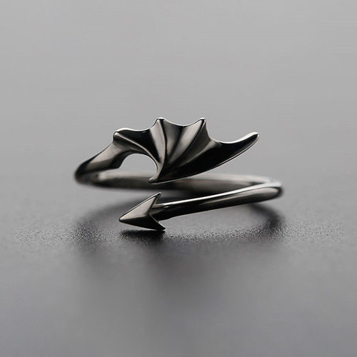 LATS Punk Vintage Evil Wings Rings for Women Men Couple Wedd