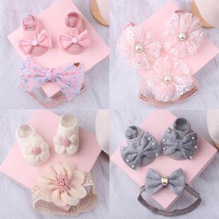 1 Set Xmas Gift Cute Flowers Baby Girls Headband Socks Carto