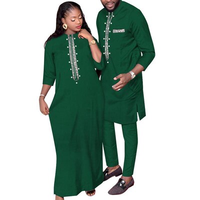 African Clothes for Couple Fashion Women Robe Dresses and Da