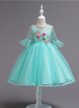 Girl Princess pomp print dress dress childrens dress net la