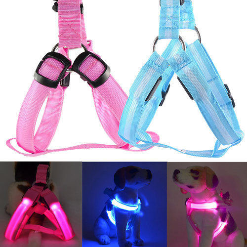 LED Flashing Light Dog Harness Pet Puppy Harness Collar Lead
