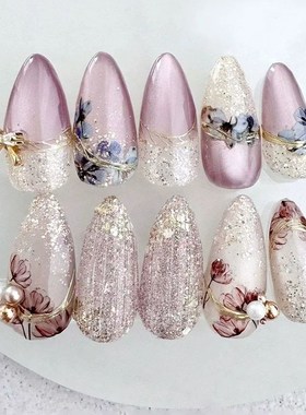 24Pcs Butterfly Designs Medium Almond Nail Tip Artificial Di