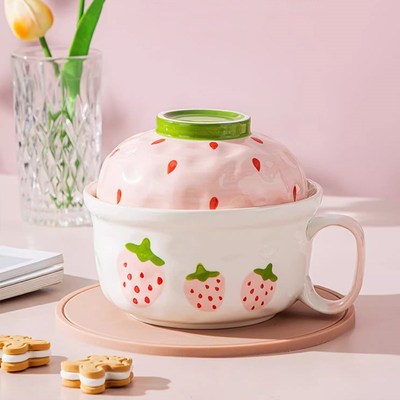 陶瓷可爱大容量带盖饭盒学生宿舍打饭碗泡面碗上班族专用可微波炉