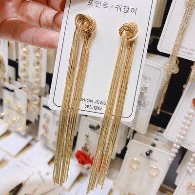2021High-end luxury long metal tassel hanging earrings, gold