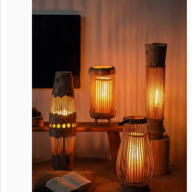 手工实木镂空民宿大厅落地摆件侘寂风复古卧室气氛灯客厅沙发装饰,家居饰品,落地摆件,淘宝优惠券,粉丝福利购,淘宝优惠卷