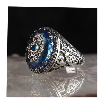 Retro Handmade Turkish Ring For Men Vintage Double Swords Bl