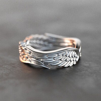 Huitan Simple Stylish Women Wings Rings Metal Silver Plated