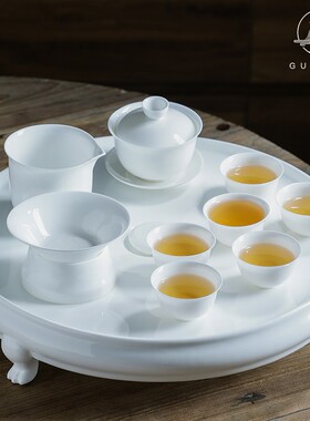 归景丨骨瓷茶具套装茶盘功夫茶茶台一整套排水式潮汕家用高端陶瓷