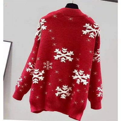 Red Christmas Dress Sweater Women Pullover Bottoming Shirts