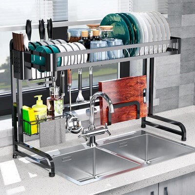 Kitchen shelving rack black stainless steel sink drying rack