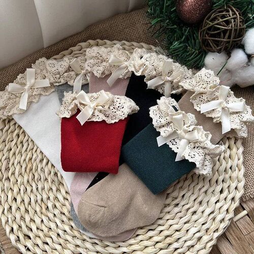 New Winter Autumn Baby Girls Knee High Socks Lace  Ruffle Lo