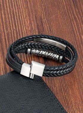 Viking Leather Bracelets for Men Multilayer Stainless Steel