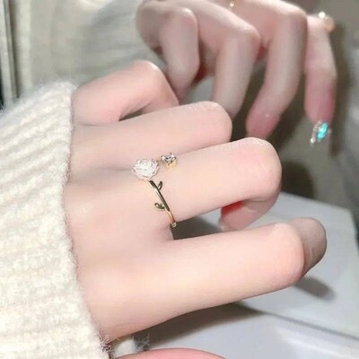 Luxury Zircon Flower Opening Rings for Women Cubic Zirconia