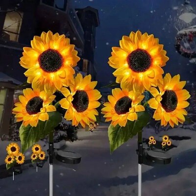 1Pc Sunflower Solar Lights Outdoor Decor With 3 Led Sunflowe