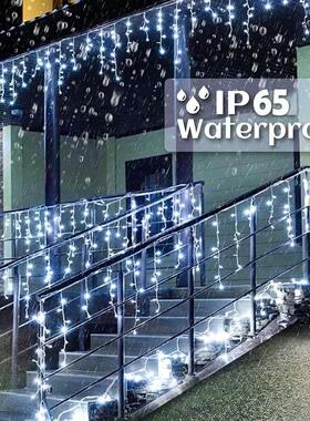 Solar Curtain Icicle Lights Outdoor Eaves Decoration Lights