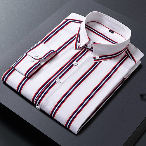 Black Striped Long Sleeve Shirt Mens Single Breasted Shirts