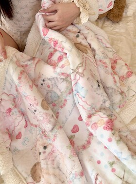 花田小汐 玫瑰猫咪 Lolit冬季保暖毛毯羊羔绒毯披肩小盖毯