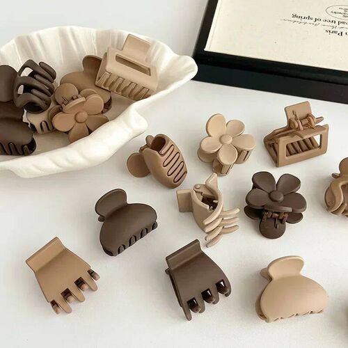 3pcs/set Coffee Color Small Hair Claw Frosted Geometric Simp