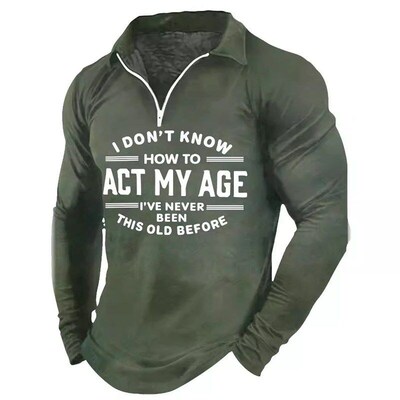 Mens Golf Long Sleeve Top Streetwear Style Zipper Printed En